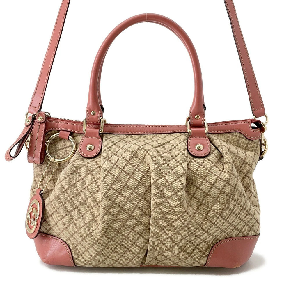 Gucci Diamante Sukey Handbag Canvas Leather Bag Shoulder